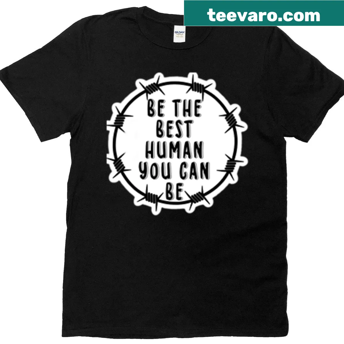 Barbed wire circle with inspirational quote on oversized shirt — on a men's t-shirt