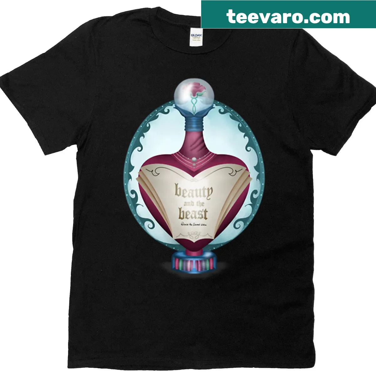 Whimsical illustration of 'Once Upon A Potion' on oversized T-shirt — on a men's t-shirt