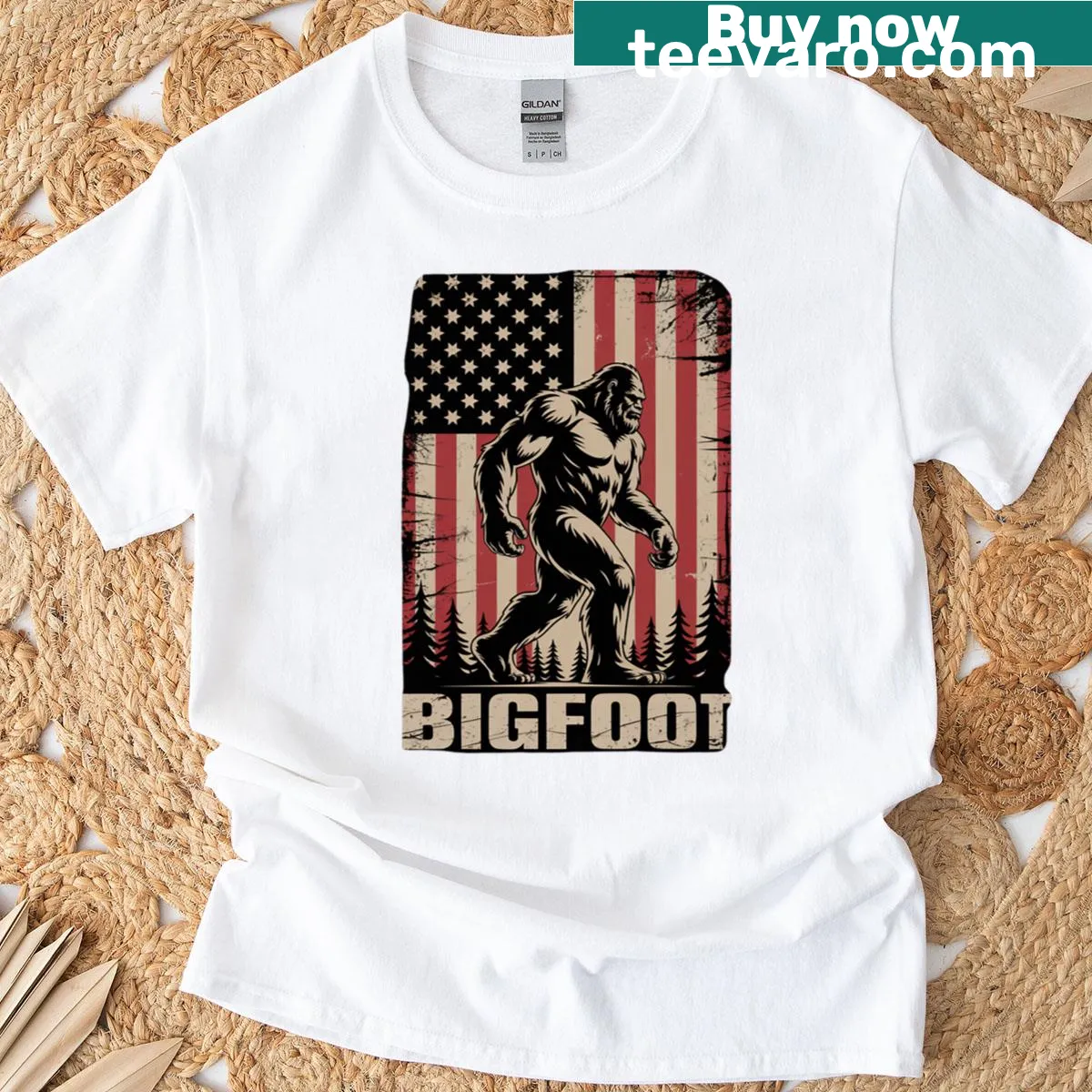 Oversized T-shirt featuring an illustrated Bigfoot design — on a men's t-shirt