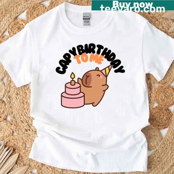 Playful capybara celebrating its birthday on a t-shirt