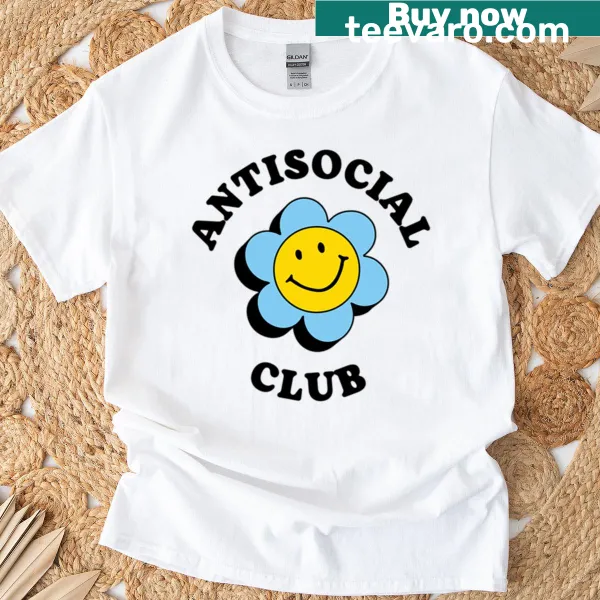 Oversized t-shirt with blue flower and 'Antisocial Club' text