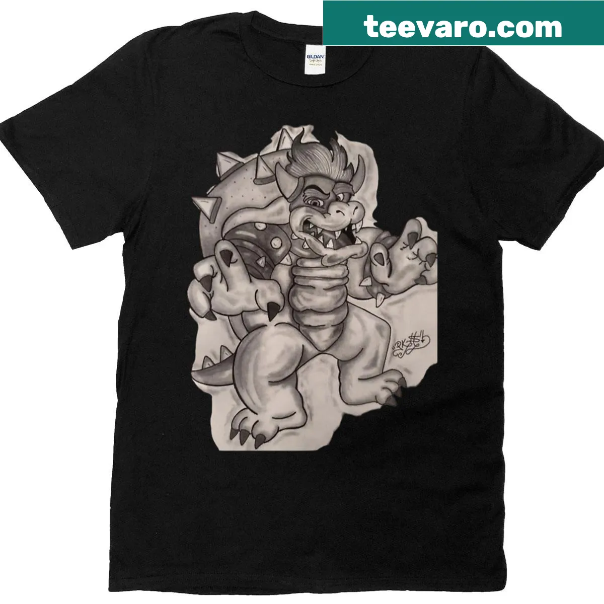 Cartoon bouncer illustration in pencil art style on a t-shirt. — on a men's t-shirt