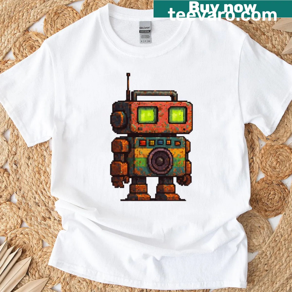 Illustrative Cambot C1 graphic on a playful T-shirt — on a men's t-shirt