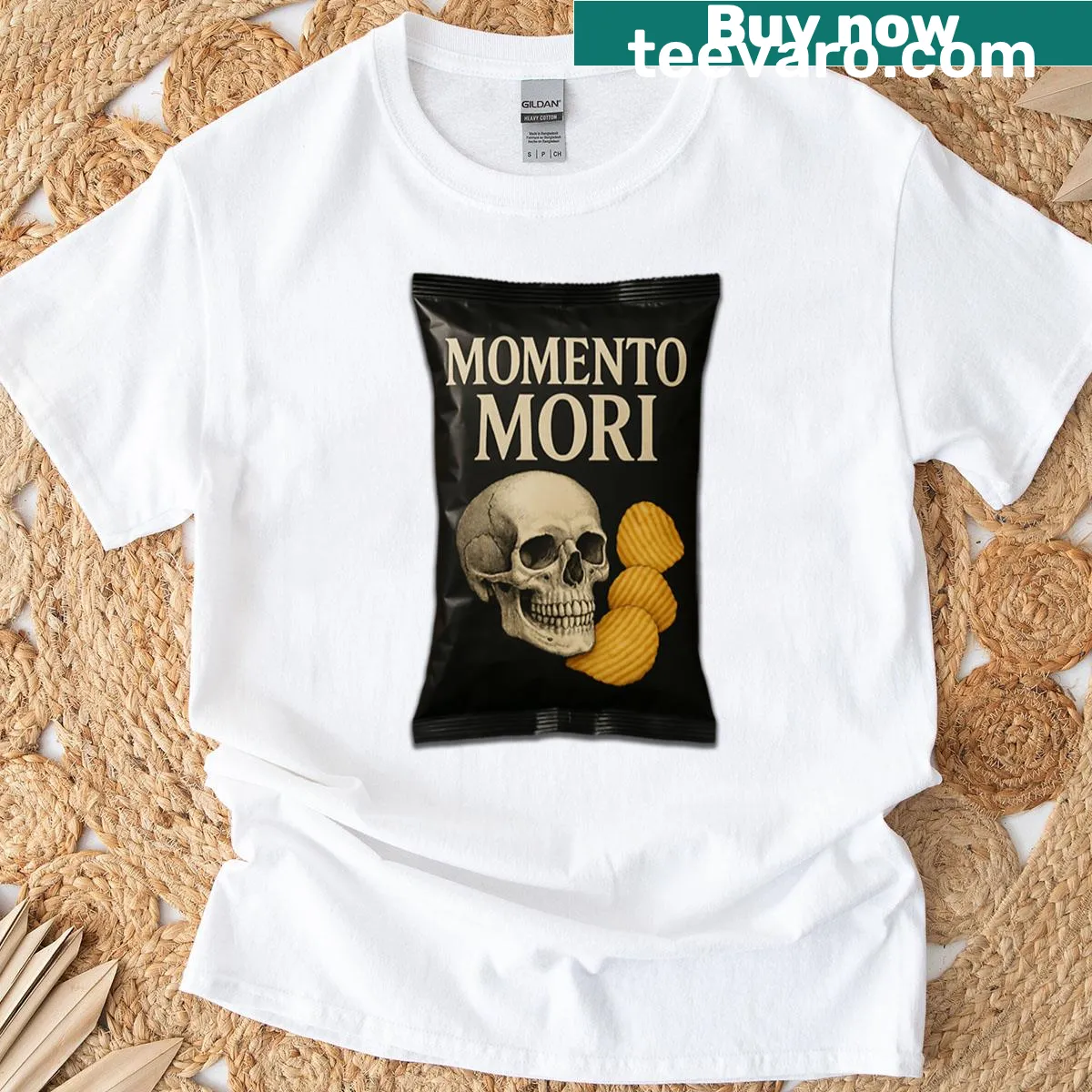 Vintage-style graphic of chips on an oversized t-shirt — on a men's t-shirt
