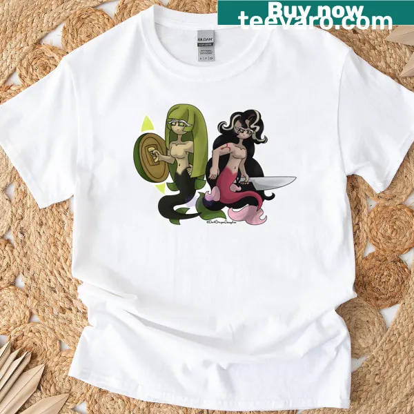 Whimsical graphic of Iris Gem Sisters on a T-shirt