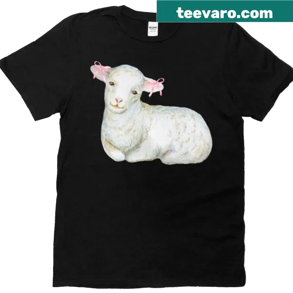 Oversized t-shirt with a cute illustrated lamb and coquette style text