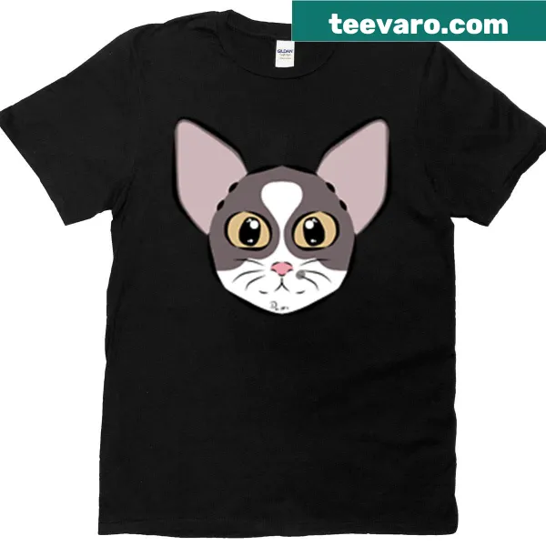 Illustration of a Cornish Rex cat on oversized T-shirt