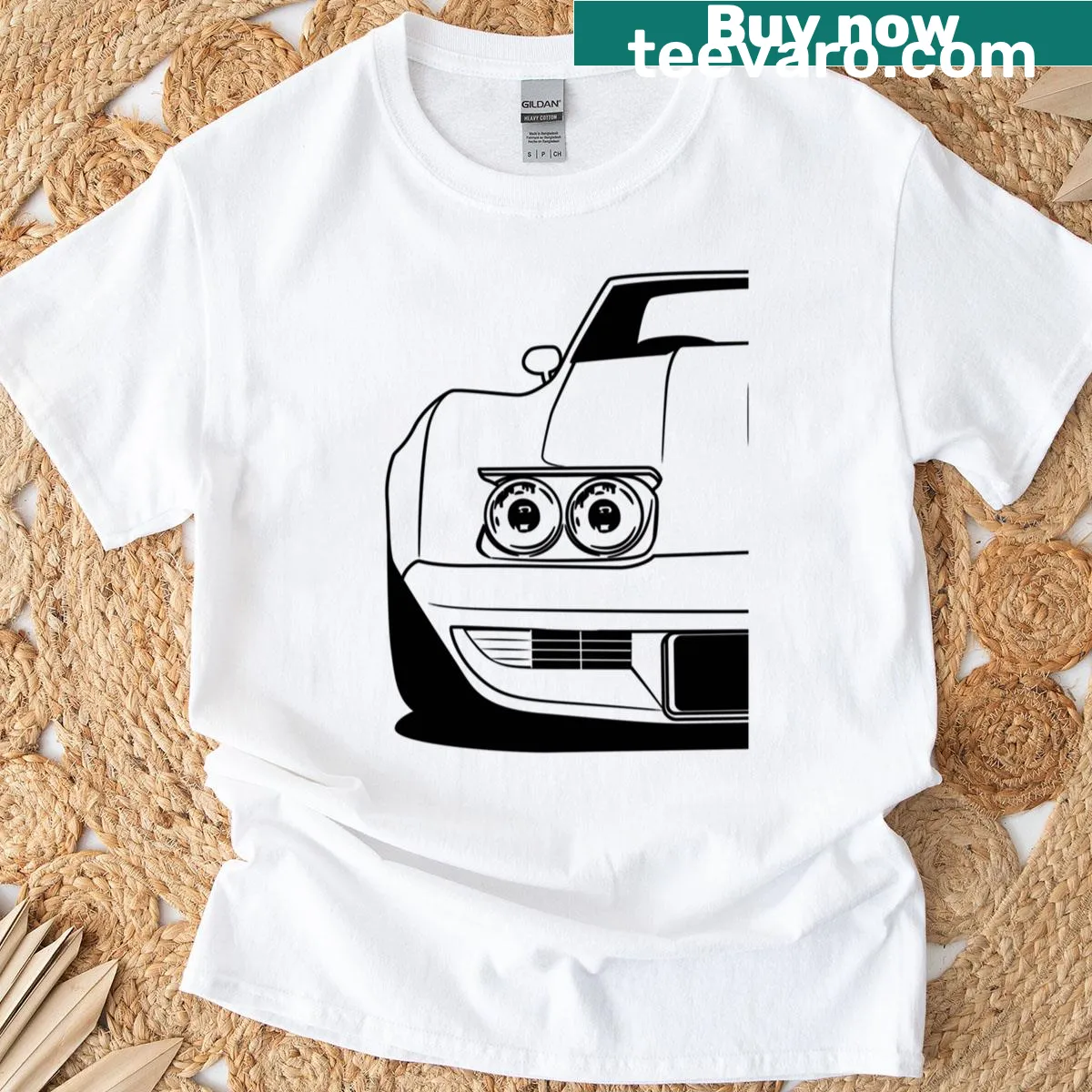 T-shirt featuring emblem design of the Corvette C3 — on a men's t-shirt