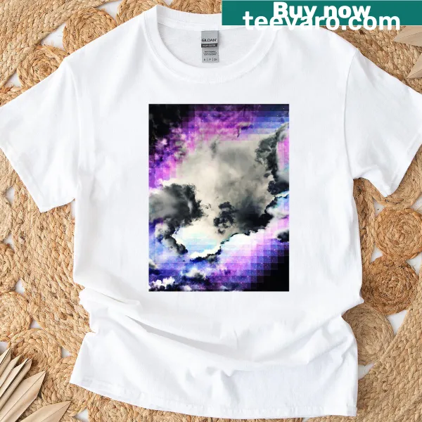 Typography design with clouds and the phrase 'Cosmic Clouds' on a t-shirt