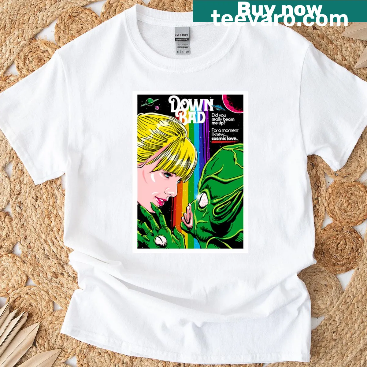 Typography design with the words Cosmic Love on a T-shirt — on a men's t-shirt