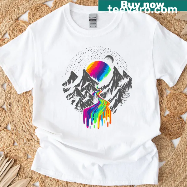 Typography design depicting a river with the phrase 'Cosmic River' on a t-shirt