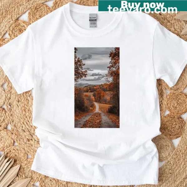 Illustration of a serene countryside landscape on a T-shirt