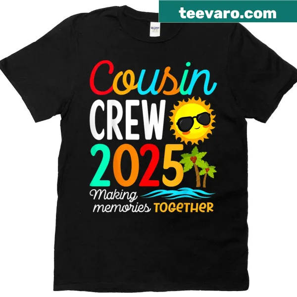 Illustrated matching Cousin Crew T-shirt for kids, ideal for summer beach trips
