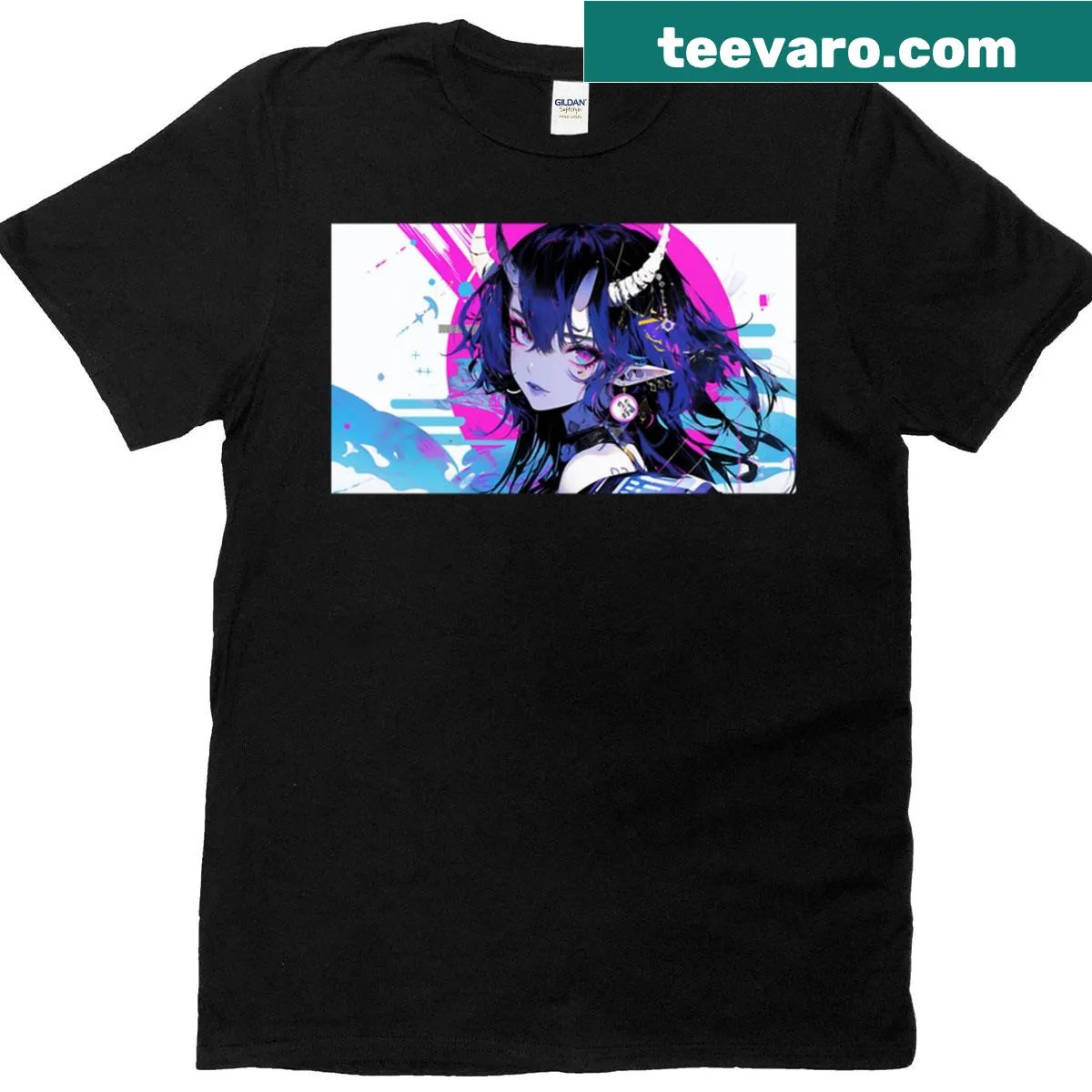 Cartoon demon girl design on an oversized T-shirt — on a men's t-shirt