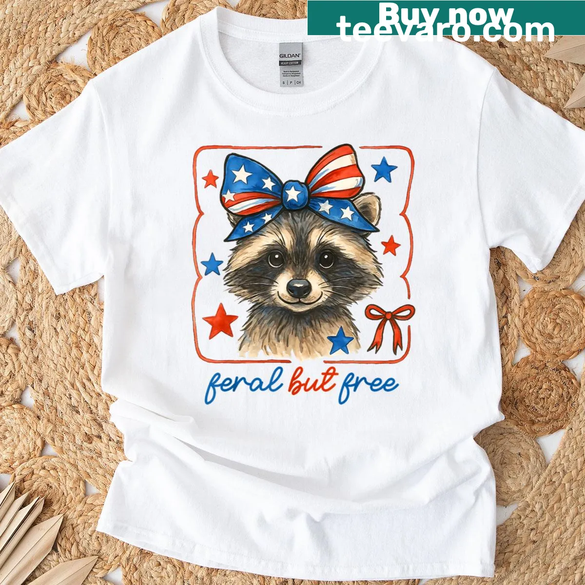 Funny raccoon graphic on a Fourth of July themed T-shirt — on a men's t-shirt