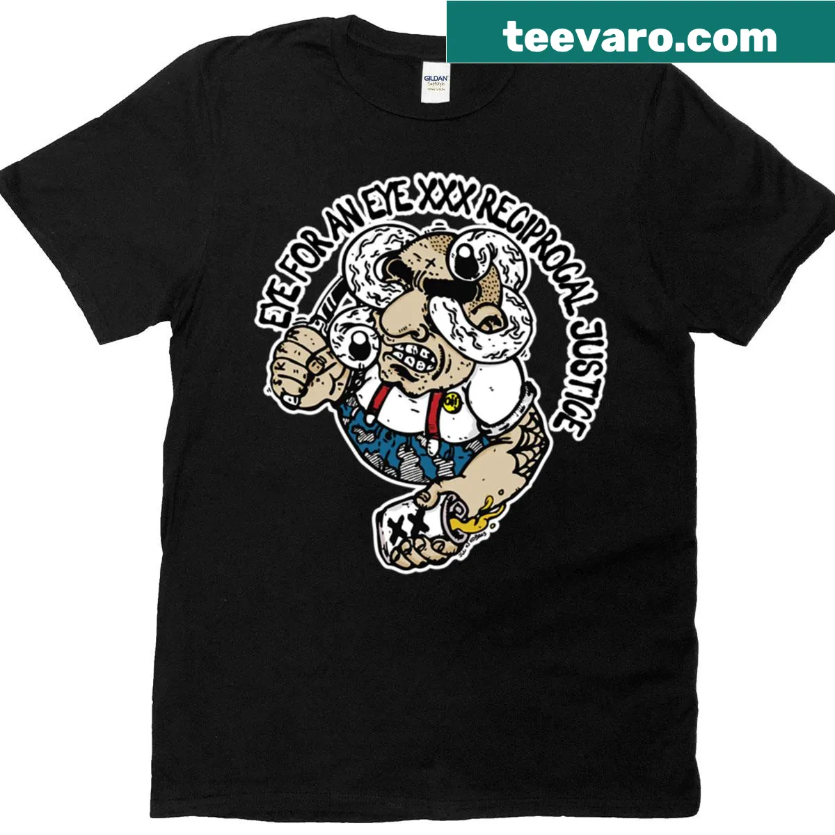 Bold typography graphic focusing on reciprocal justice on a T-shirt — on a men's t-shirt