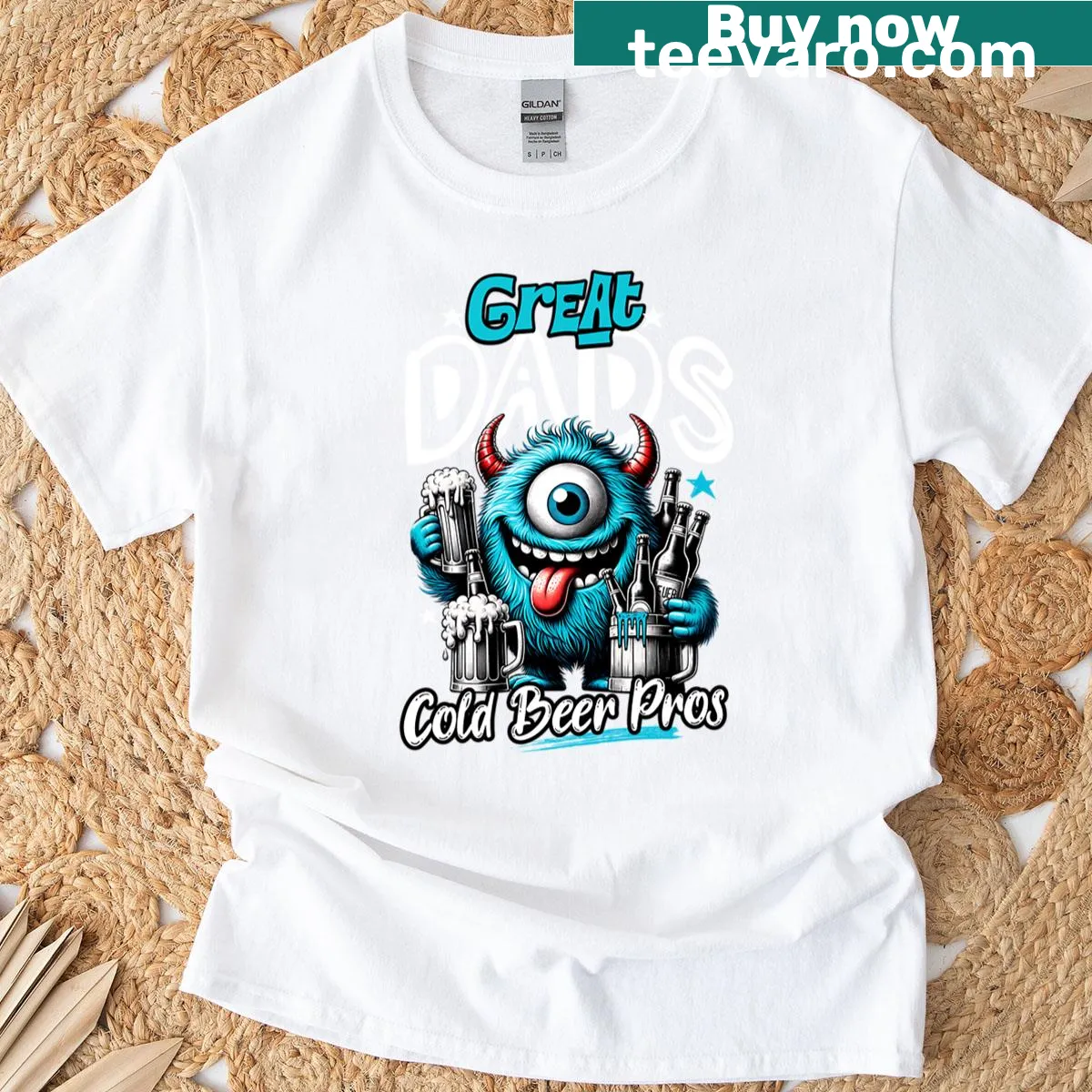 Cartoon Beer Monster dad graphic on a t-shirt for grilling enthusiasts — on a men's t-shirt