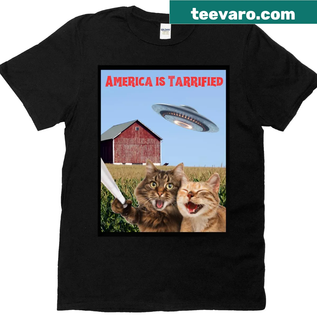 Cat selfie design with humorous slogan for Fourth of July — on a men's t-shirt