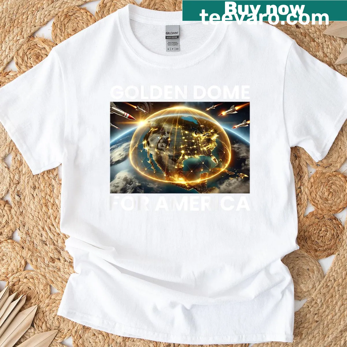 Patriotic T-shirt with a design featuring the Golden Dome. — on a men's t-shirt