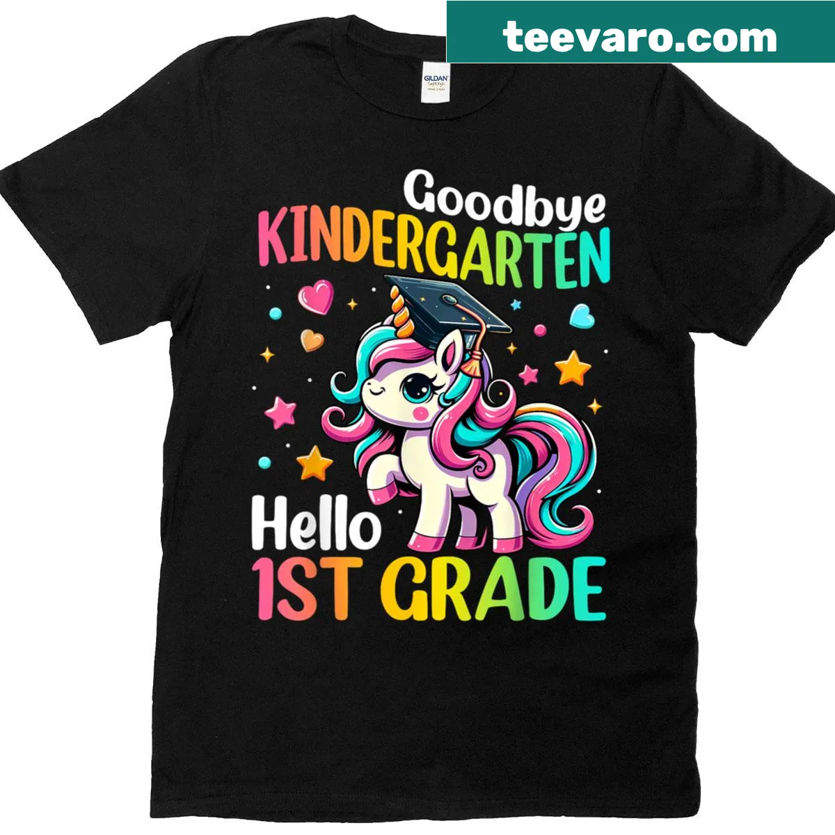 Unicorn design t-shirt celebrating graduation from kindergarten — on a men's t-shirt