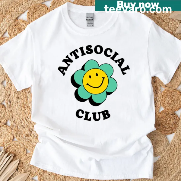 T-shirt featuring a whimsical green flower design for the antisocial club.