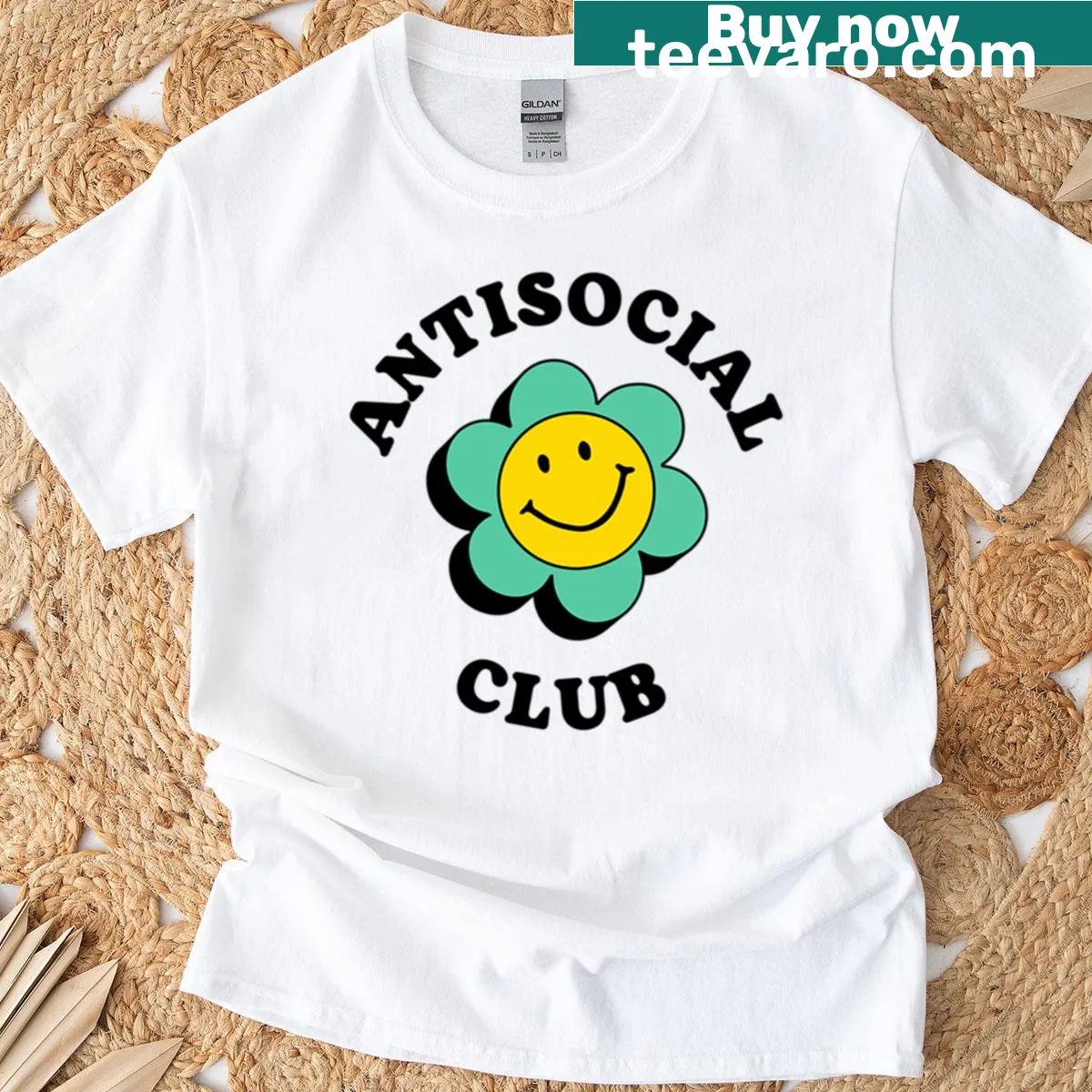 T-shirt featuring a whimsical green flower design for the antisocial club. — on a men's t-shirt