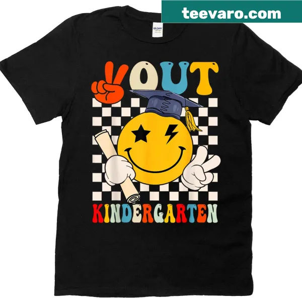 Retro design with text 'Peace Out' for kindergarten graduation