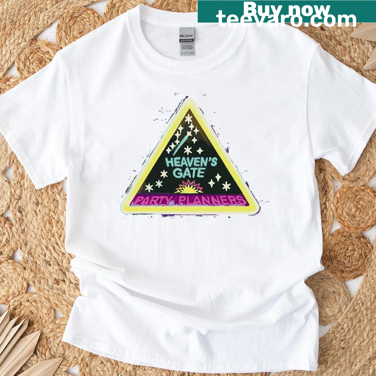 Playful T-shirt for party planners with heavenly theme — on a men's t-shirt