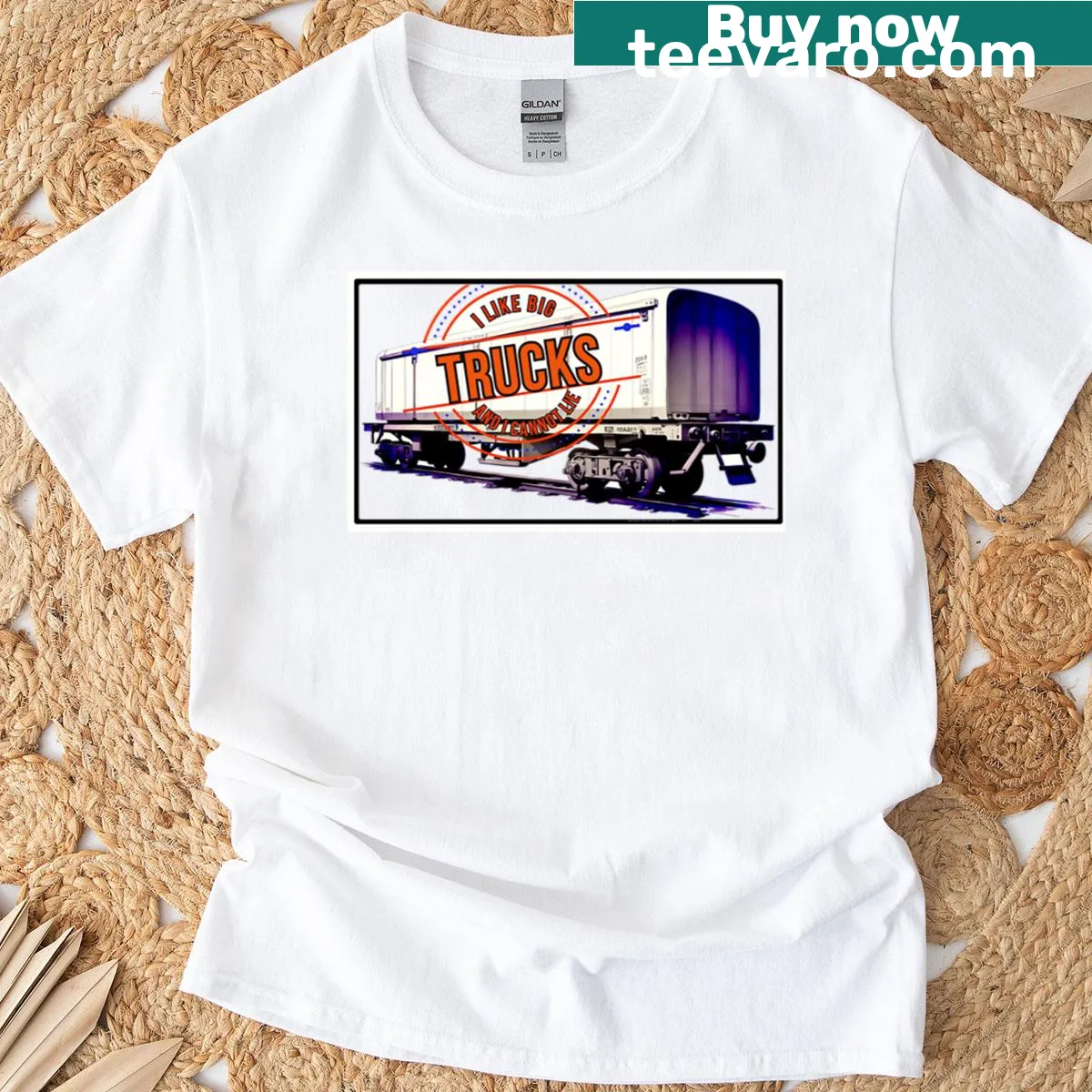 Humorous t-shirt with the phrase 'I Like Big Trucks And I Cannot Lie' — on a men's t-shirt
