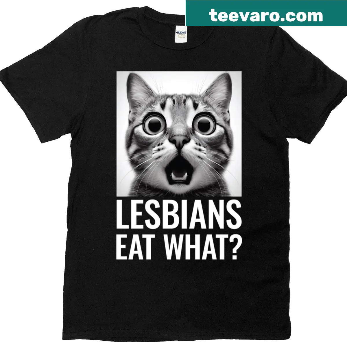 Humorous typography T-shirt celebrating lesbian pride — on a men's t-shirt