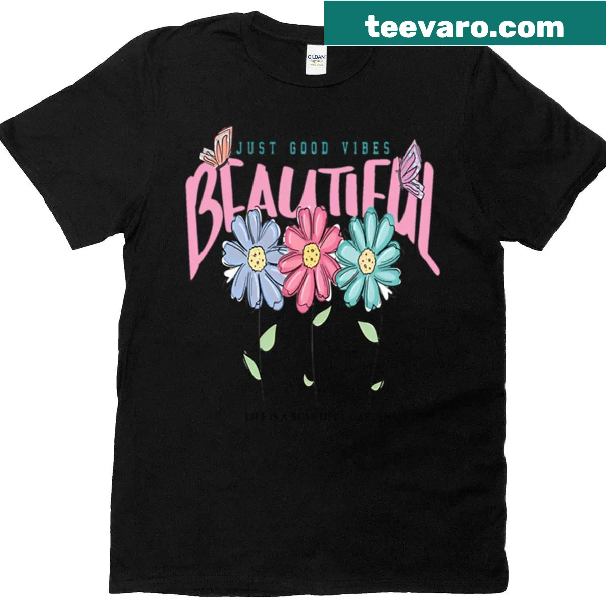 Inspirational t-shirt with garden-themed text about life — on a men's t-shirt