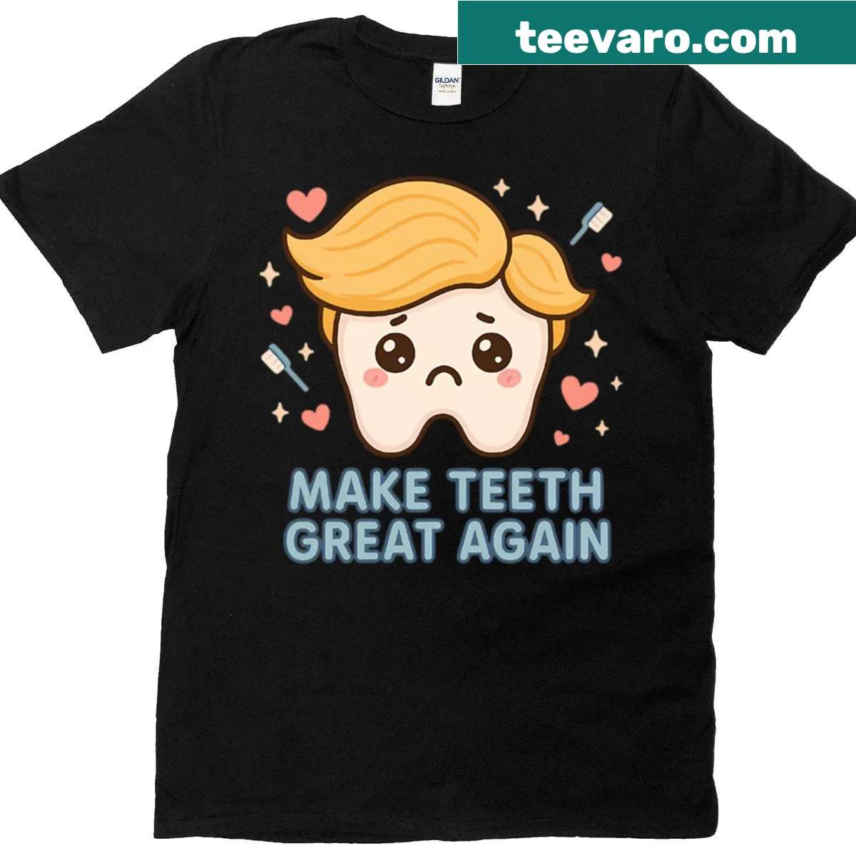 Kawaii T-shirt with the saying 'Make Teeth Great Again' and cute graphics — on a men's t-shirt