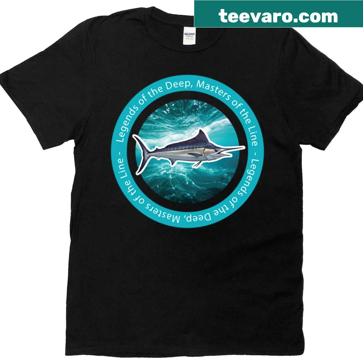 Marlin fishing emblem t-shirt celebrating deep sea adventures — on a men's t-shirt