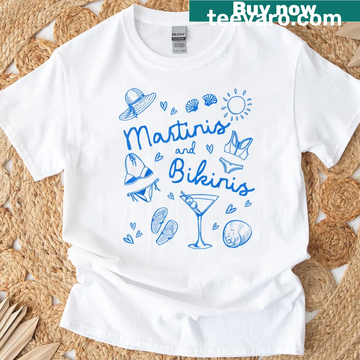 Fun bachelorette T-shirt with 'Martinis and Bikinis' text and graphics — on a men's t-shirt