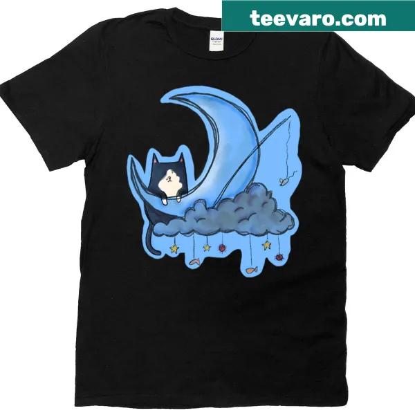 T-shirt featuring a black cat and the phrase 'My Moon'.