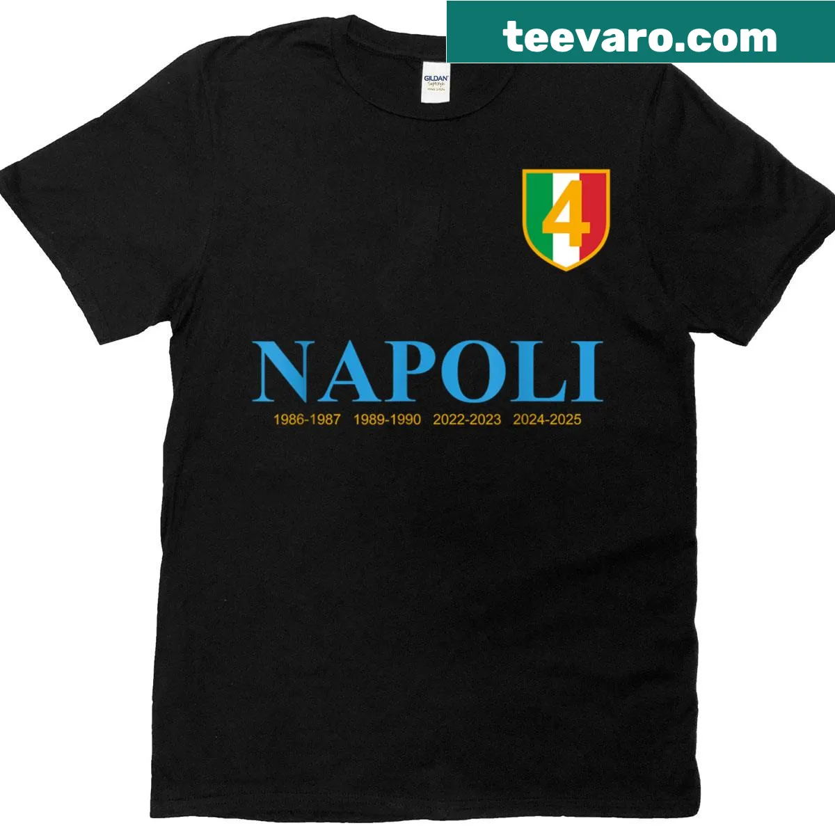 T-shirt celebrating travel to Napoli, Italy with 'Travel Holiday 4 Azzurri'. — on a men's t-shirt