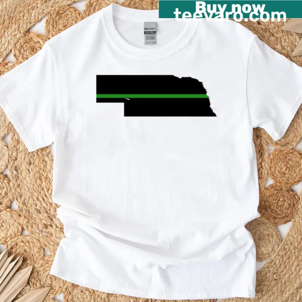 Thin green line emblem on a Nebraska T-shirt, symbolizing law enforcement