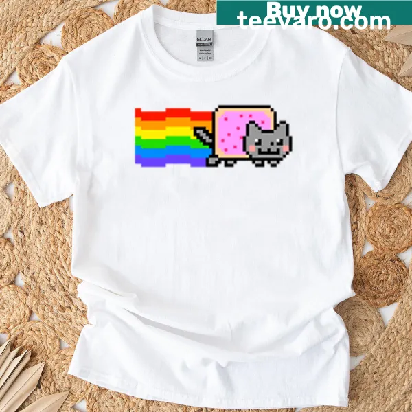 Cartoon illustration of Nyan Cat with a rainbow trail.