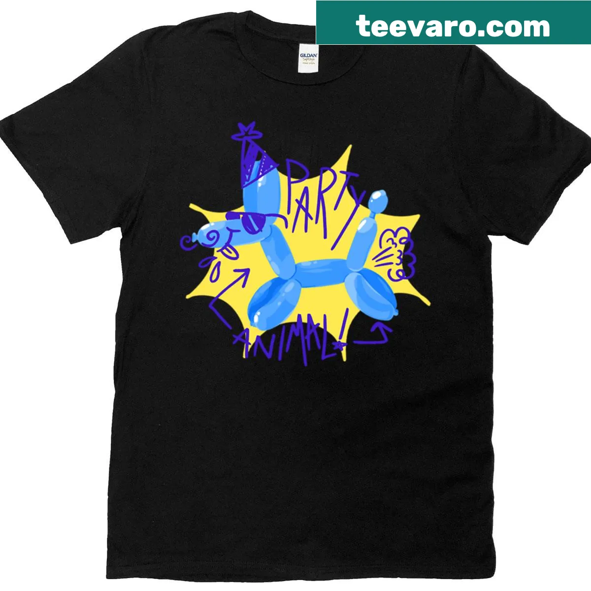 Playful Party Balloon Animal T-shirt with fun illustrations — on a men's t-shirt