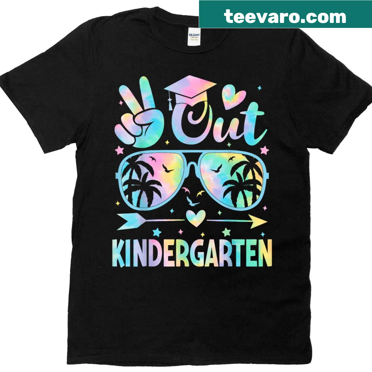 Playful t-shirt celebrating the last day of kindergarten with fun text. — on a men's t-shirt