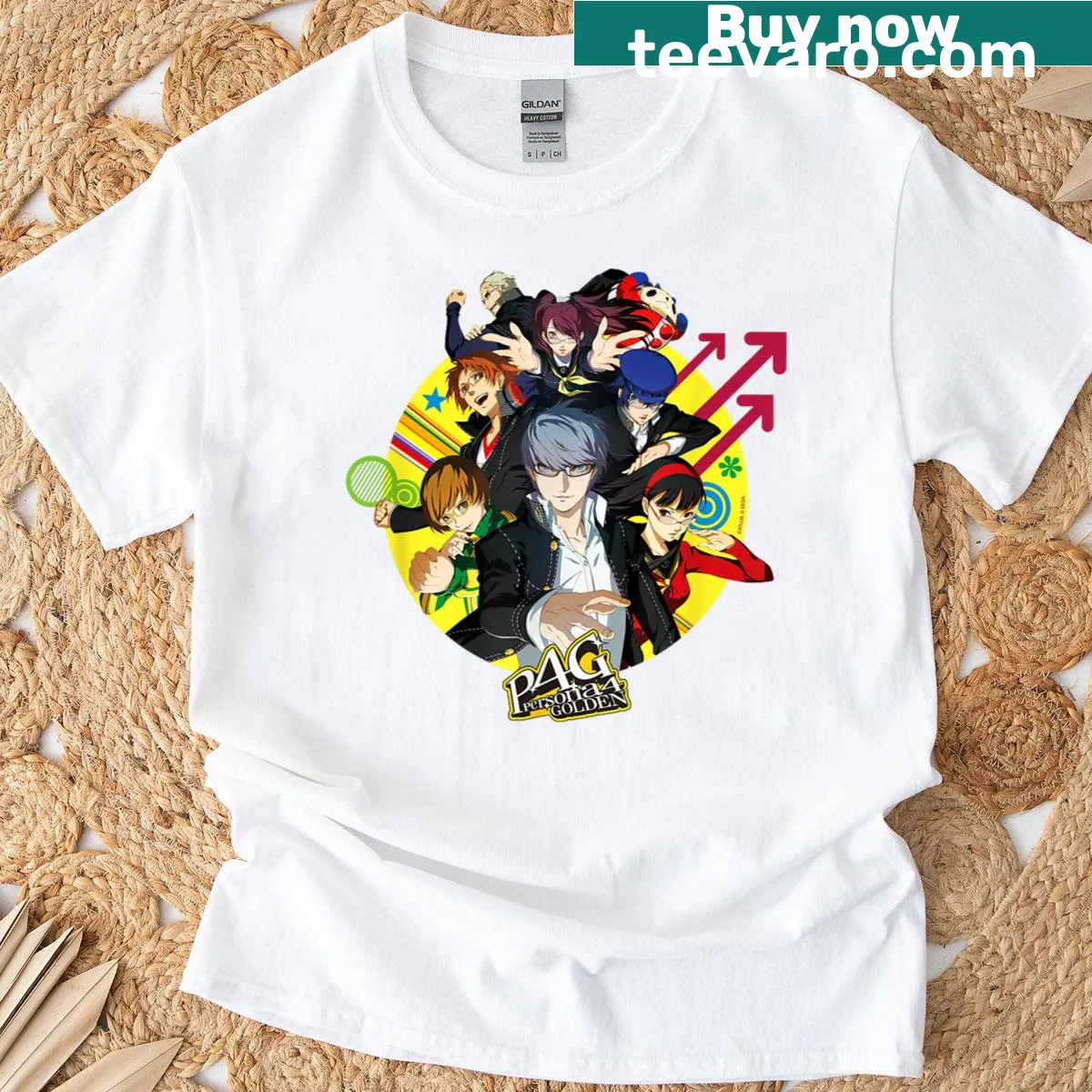 Persona 4 Golden T-shirt featuring all main characters — on a men's t-shirt