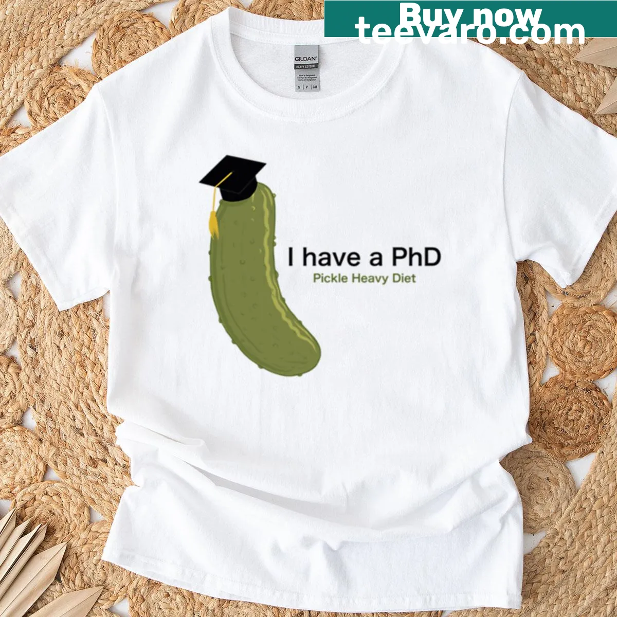 Humorous design combining pickles and dieting — on a men's t-shirt