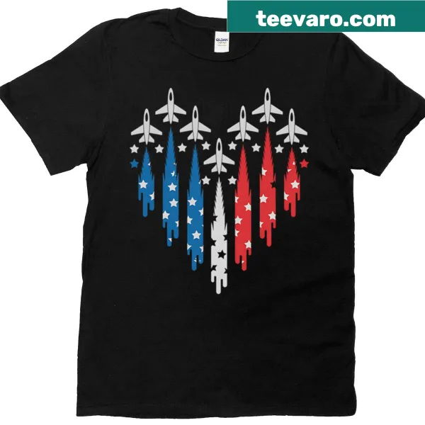 Patriotic T-shirt featuring jet streams in red, white, and blue