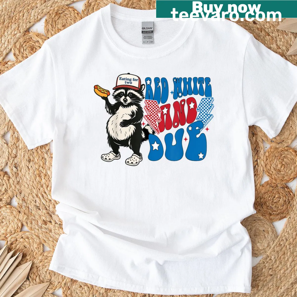 Funny raccoon design with patriotic text for the Fourth of July — on a men's t-shirt