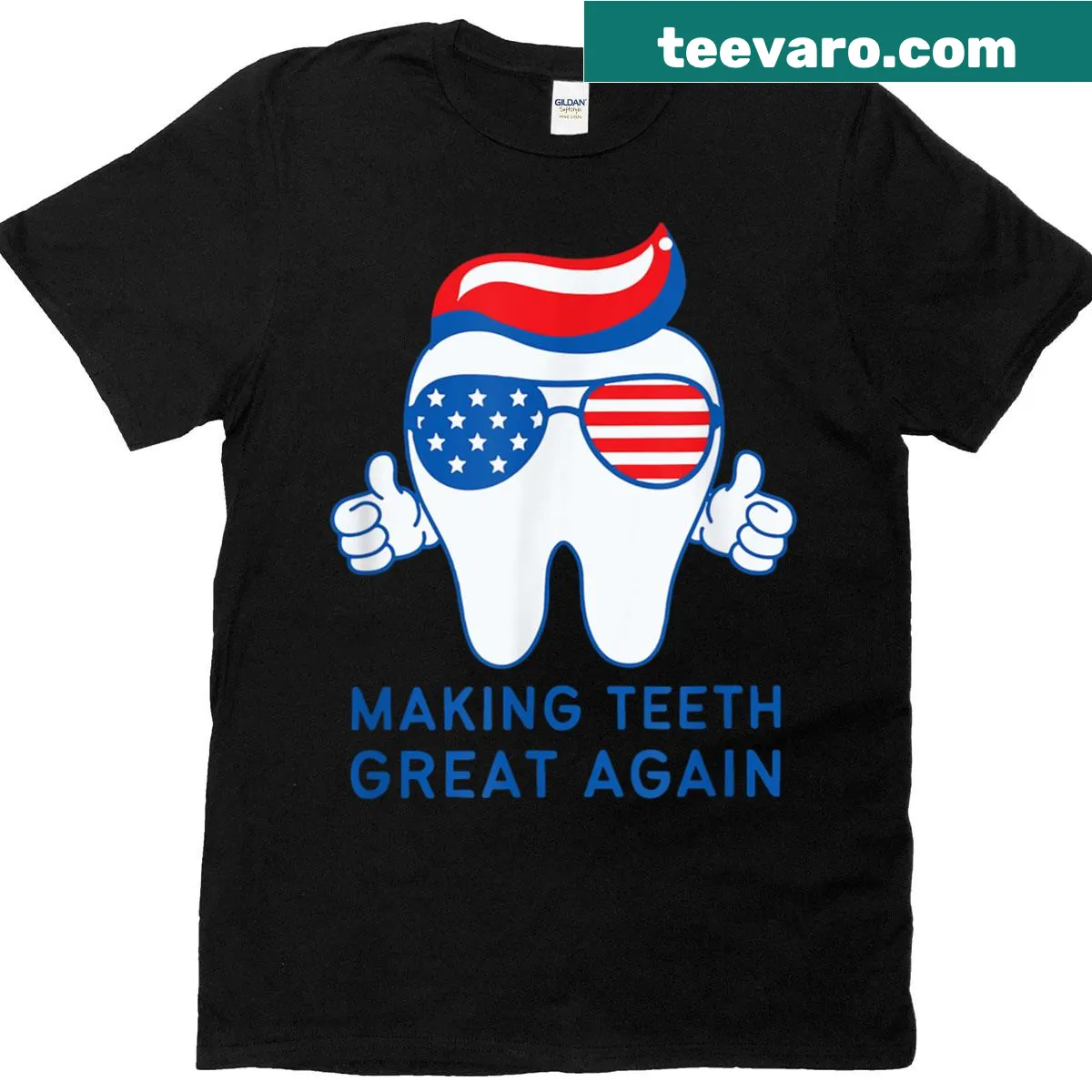 Retro dental assistant t-shirt with American flag and humorous slogan — on a men's t-shirt
