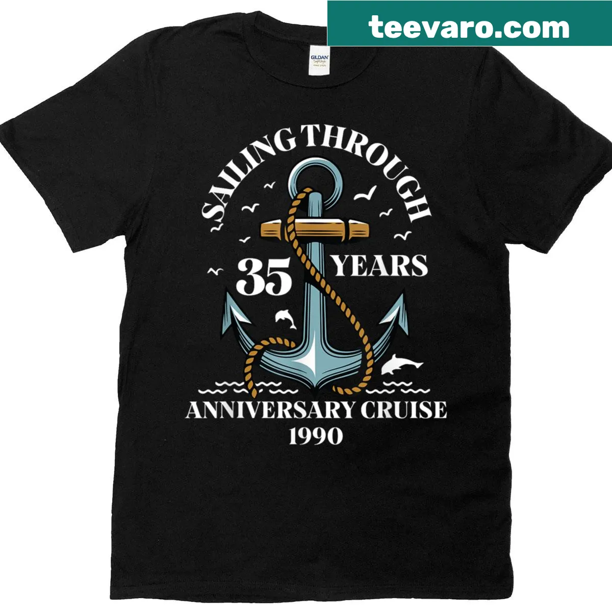 Illustration of a cruise with 'Established 1990' text — on a men's t-shirt