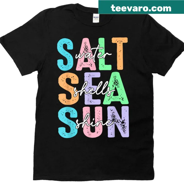 Beach-themed T-shirt featuring seashells and summer vacation graphics