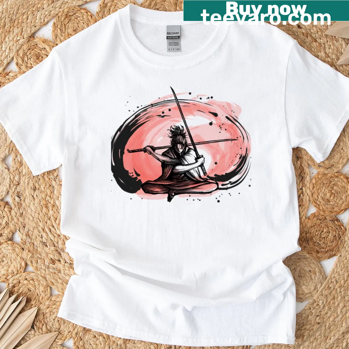 Artistic Samurai t-shirt featuring an illustration of a warrior — on a men's t-shirt