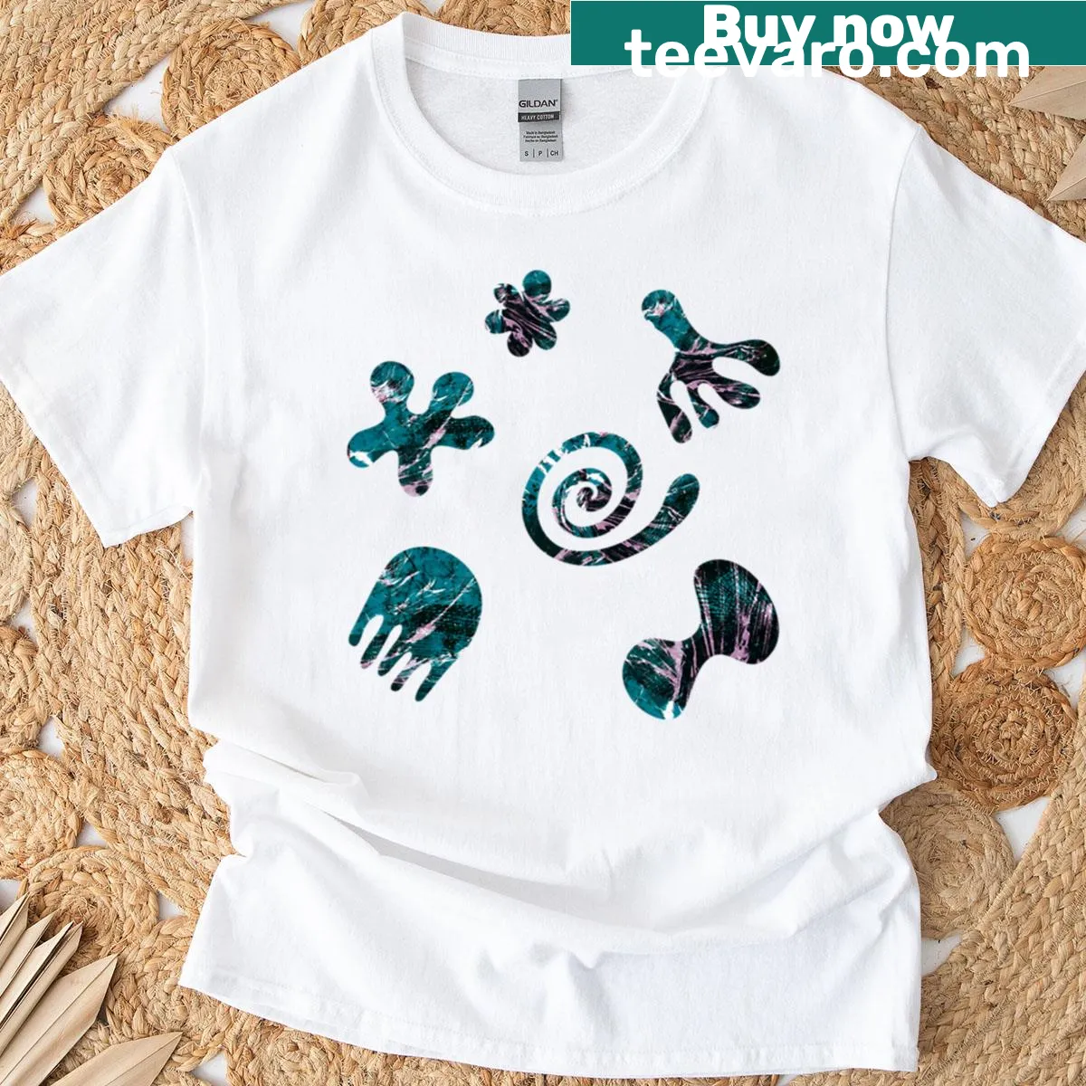 T-shirt featuring various sea life illustrations — on a men's t-shirt