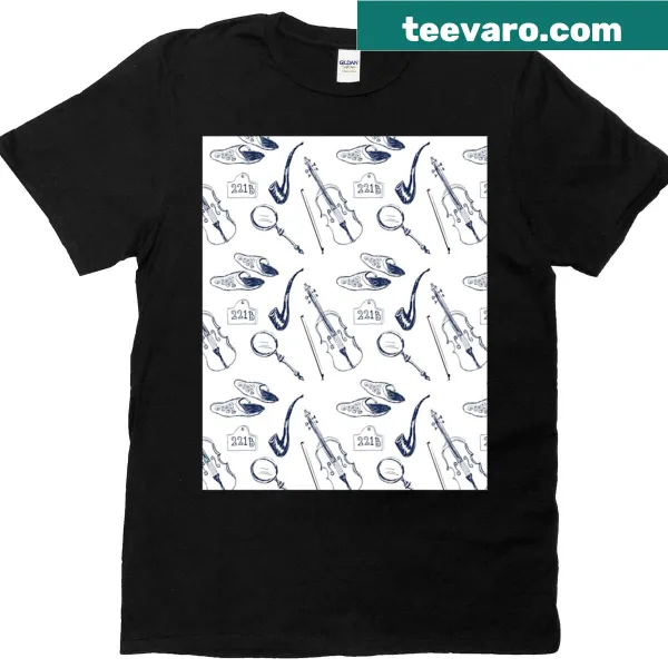 Artistic t-shirt with Sherlock Holmes detective illustrations